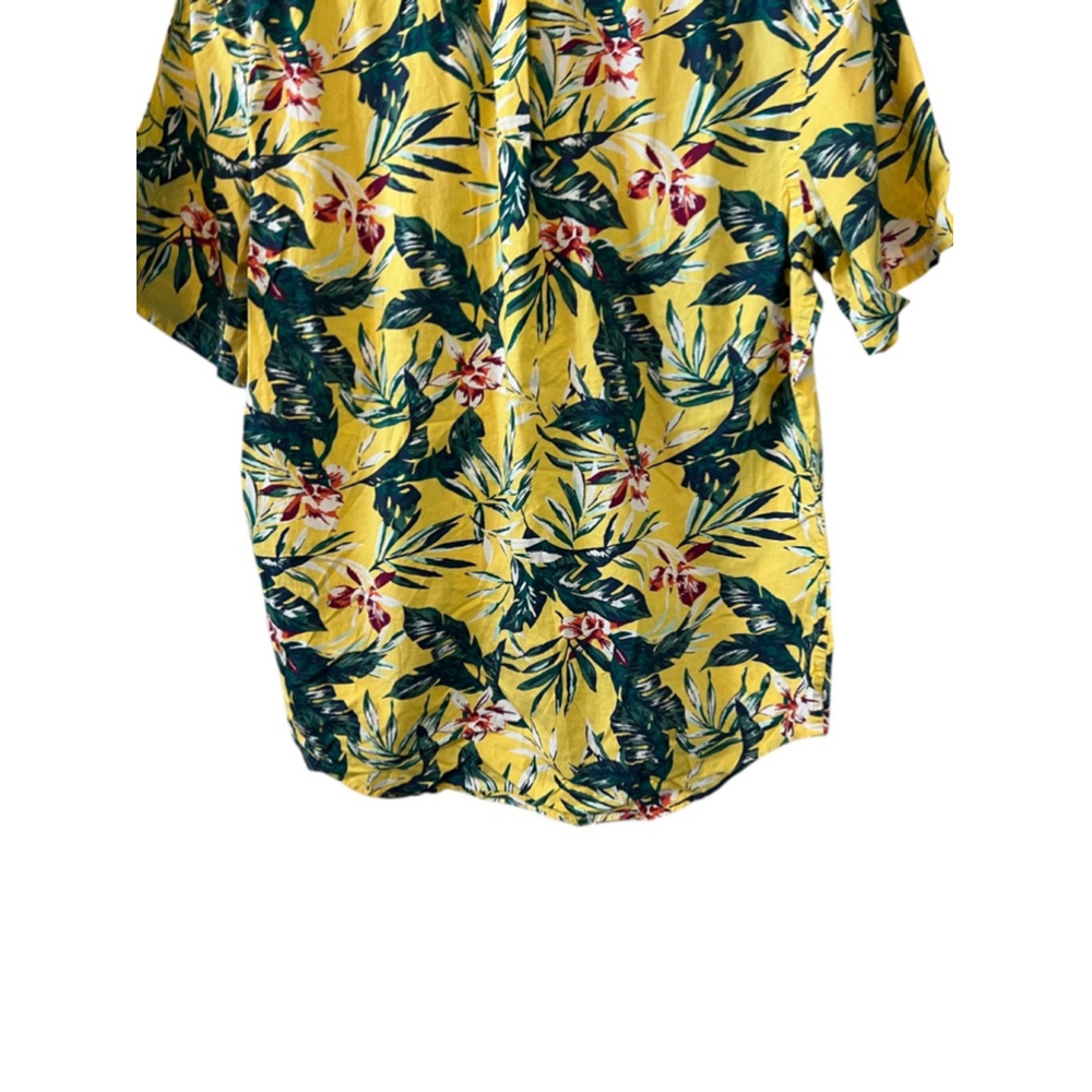 Old Navy Tropical Hawaiian Floral Button Up Shirt Yellow Large Slim Fit - Picture 6 of 10